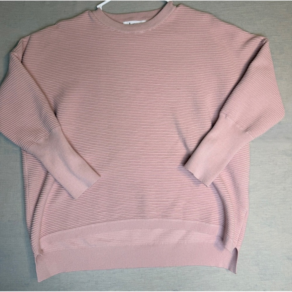 Anraress Dusty Rose Pink Ribbed Oversized Crewneck Sweater Large